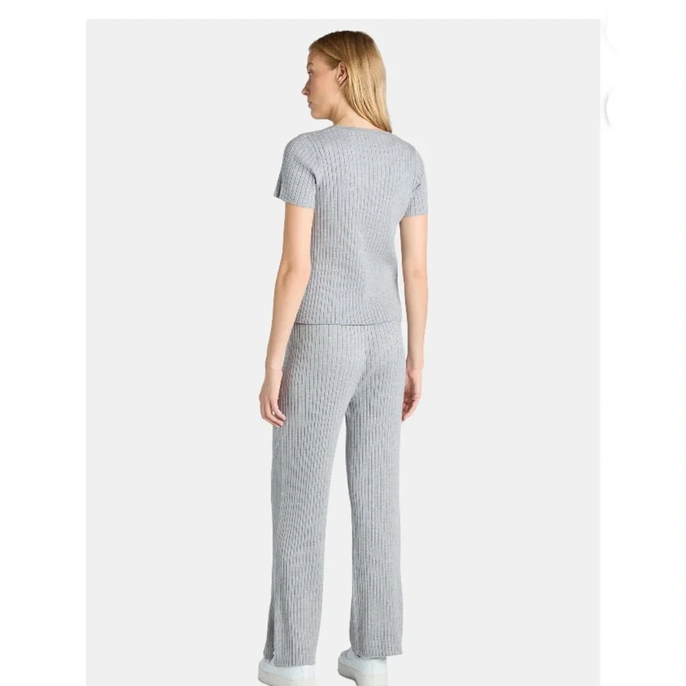Gray Ribbed Knit Two-Piece Set - Picture 3 of 5